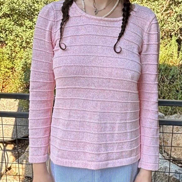 LL Bean Salmon Pink, 100% Cotton, Made in USA Summer Sweater - Picture 1 of 6